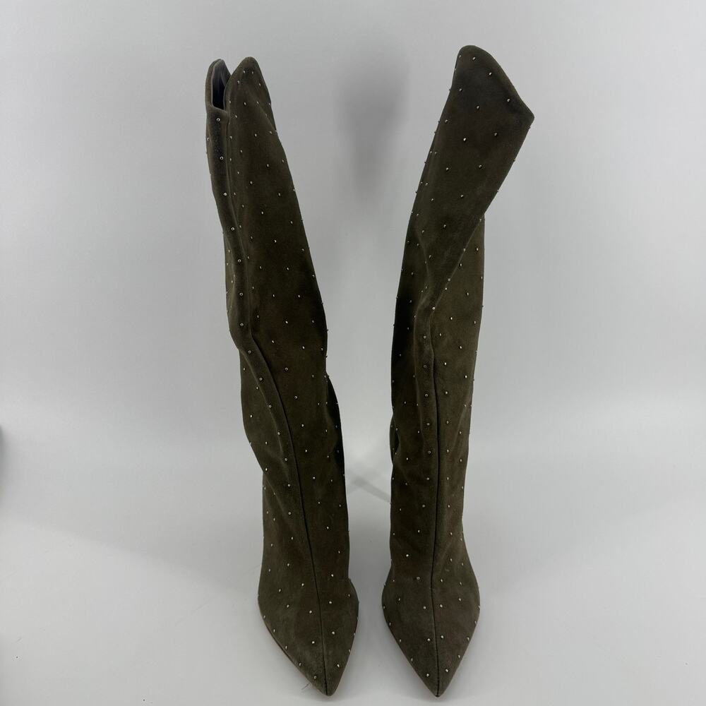 Schutz Maryana Aspen Suede Studded Heeled Boots - Womens 9 Olive Green NEW - Picture 6 of 9